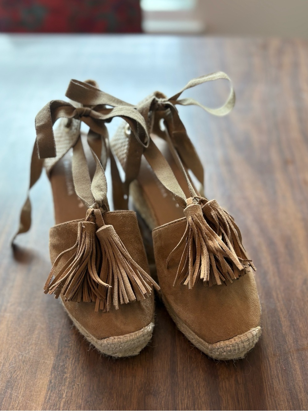 Viscata Espadrille in Camel Suede with Tassels - W 38